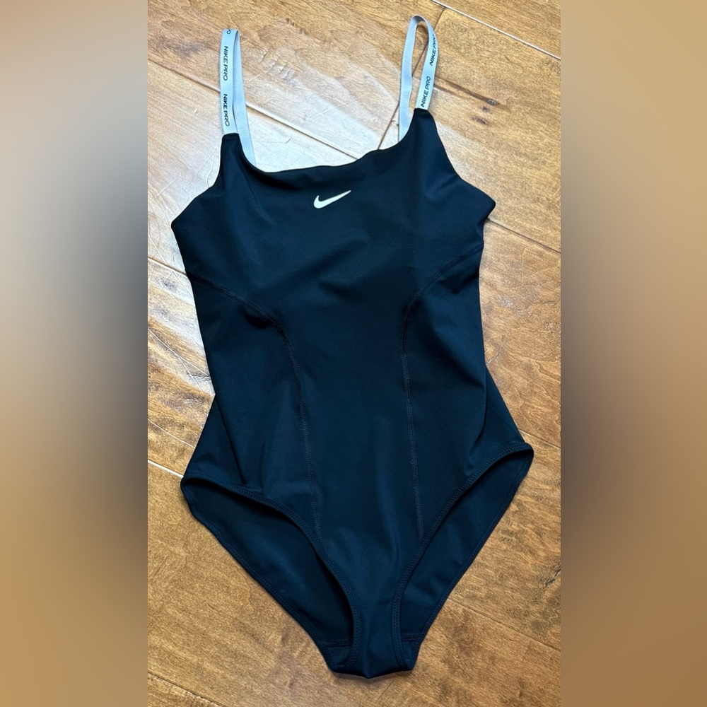 Nike Pro Capsule Bodysuit Black Metallic Silver Strap Logo Size M